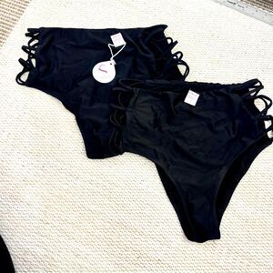 Cross 1946 Womens High Waisted Swim Bottoms Black Side Cut Out Bundle XL & L